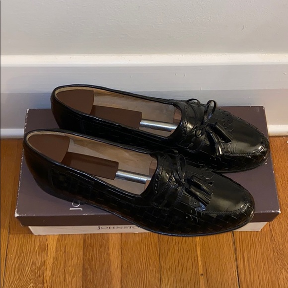 Johnston & Murphy Black Woven Leather Loafers - Picture 5 of 7